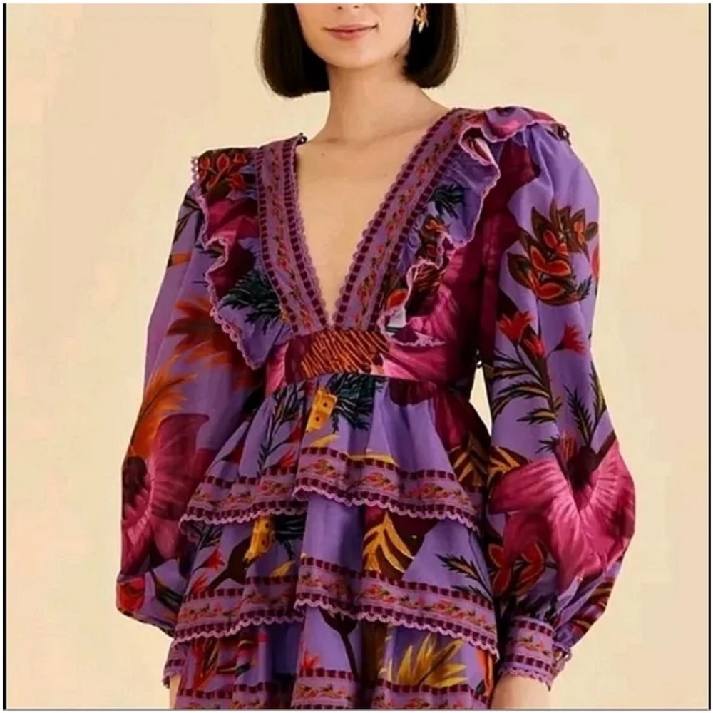 NWT Farm Rio Purple Flowers Minidress